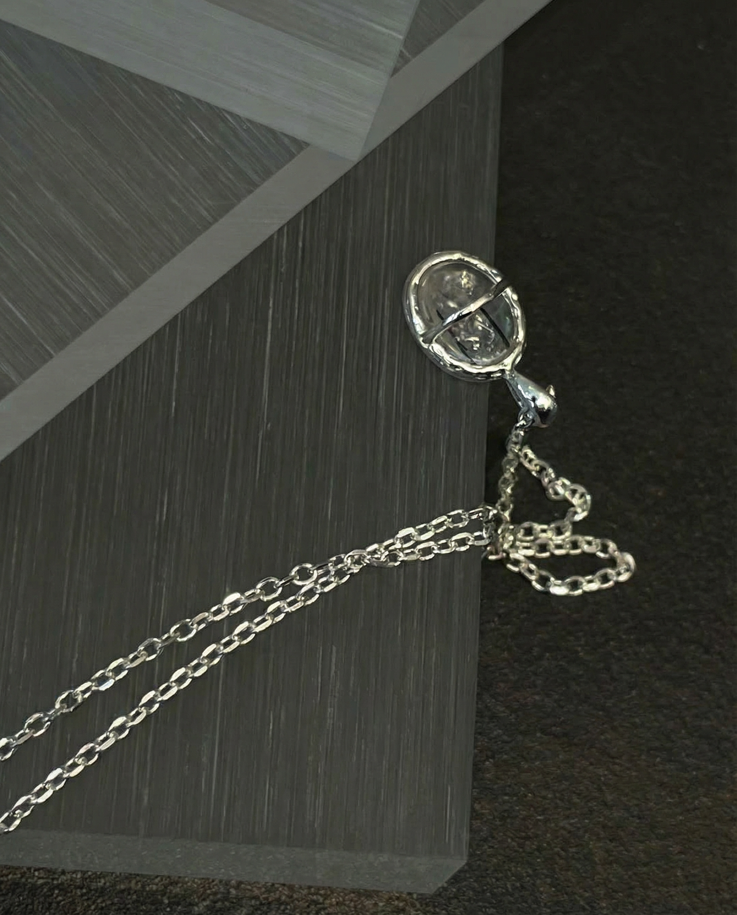 Rutile Quartz Glass Orb Necklace in Sterling Silver