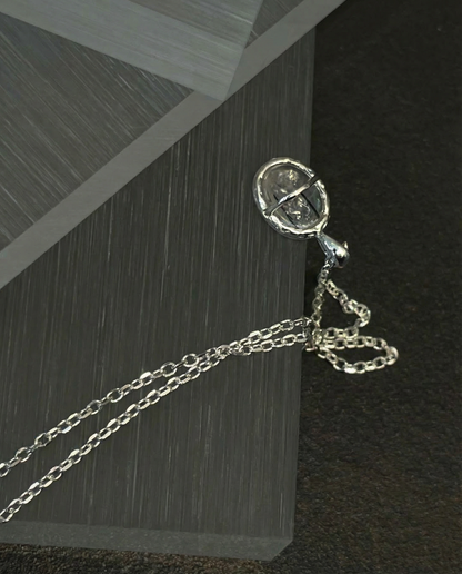 Rutile Quartz Glass Orb Necklace in Sterling Silver