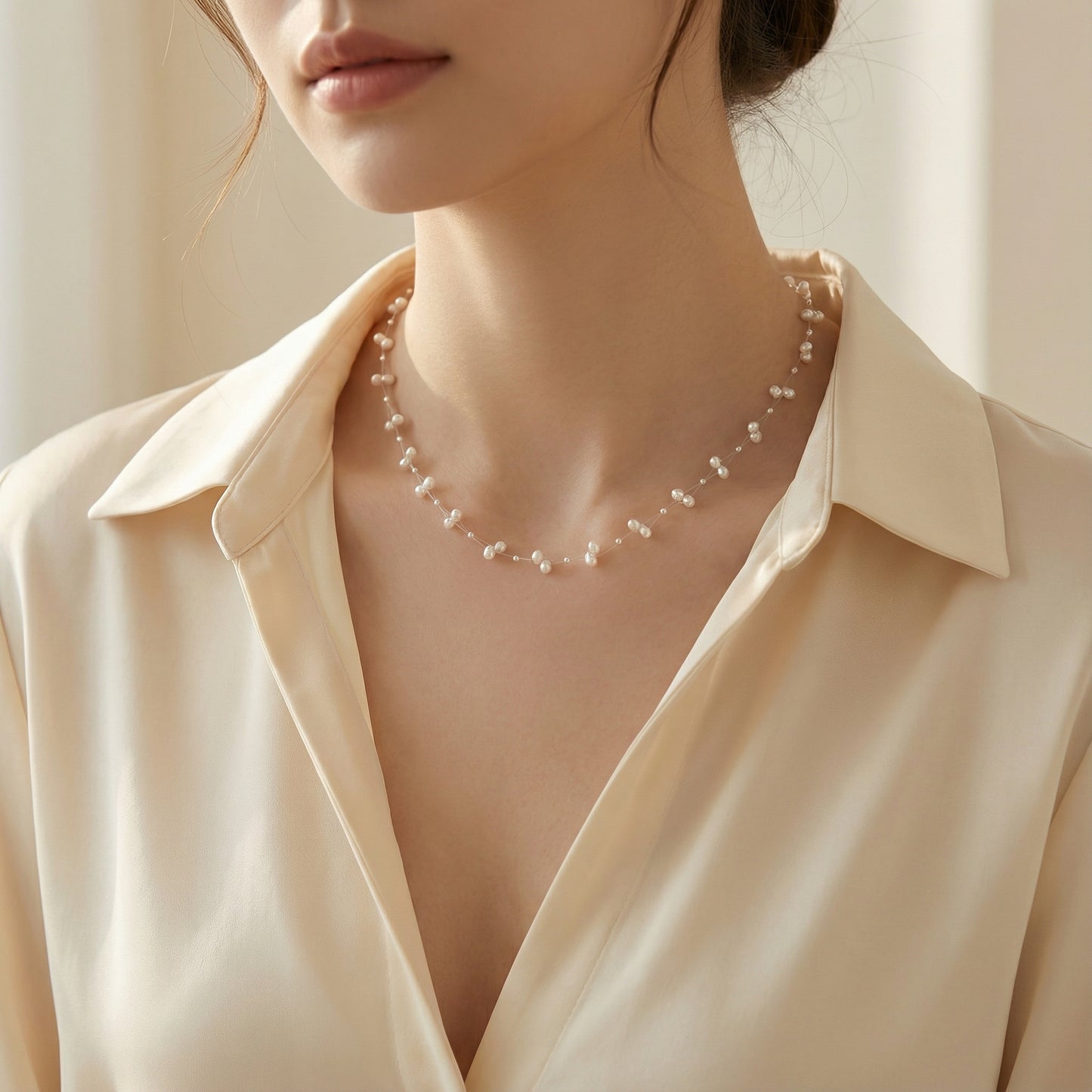 Swarovski Pearl & Silver Bead Line Necklace