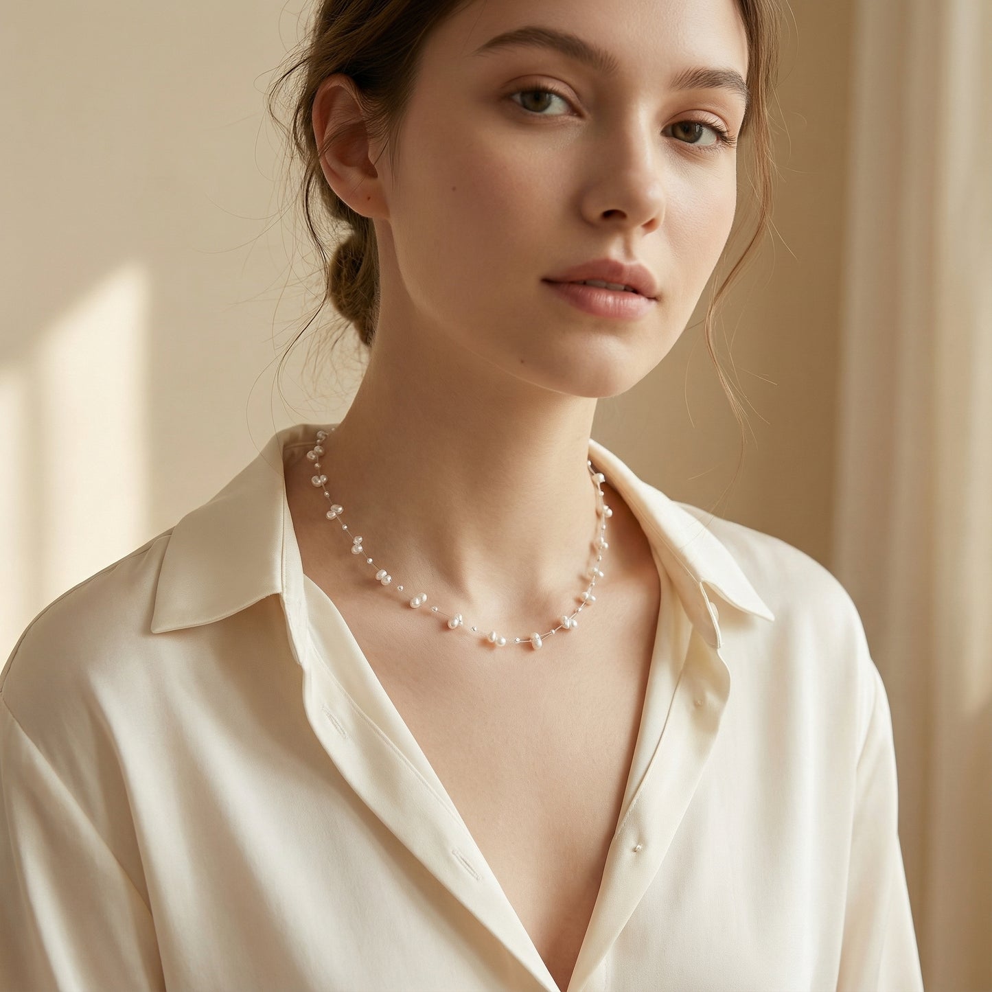 Swarovski Pearl & Silver Bead Line Necklace