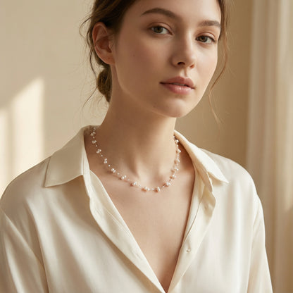 Swarovski Pearl & Silver Bead Line Necklace