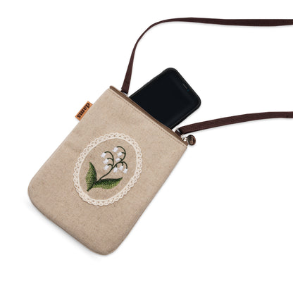 Lily Embroidery Phone Bag – Handmade Floral Crossbody