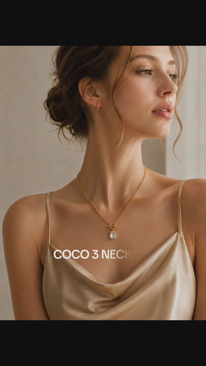 COCO3 Emerald Cut Swarovski Crystal Toggle Necklace