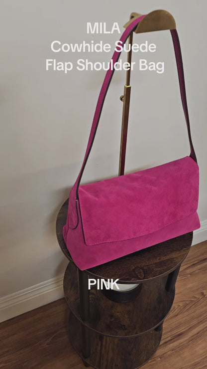 MILA Cowhide Suede Flap Shoulder Bag
