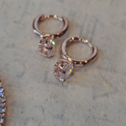 Belle Luxe Rose Tennis Necklace & Belle Éclat Drop Earrings – 18K Rose Gold Vermeil Jewelry Set