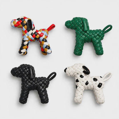Hand-Braided Leather Dog Charm – Woven Bag Charm & Keychain