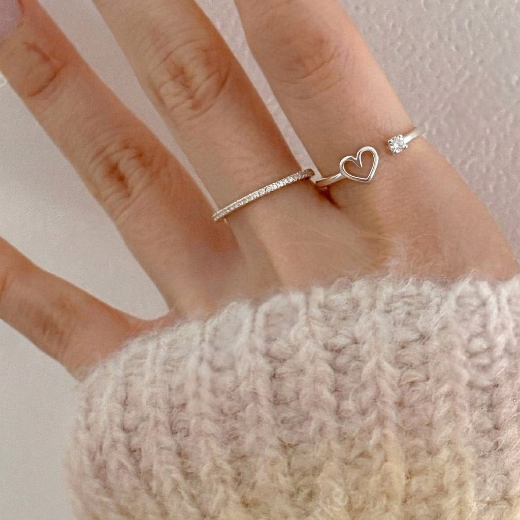 Open Heart Cubic Zirconia Ring in Silver – Free Size