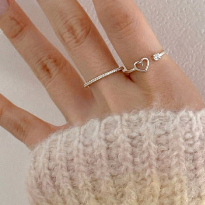 Open Heart Cubic Zirconia Ring in Silver – Free Size