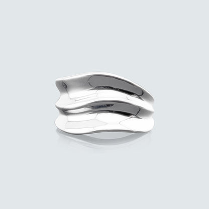 Pinky Bold Wave Line Silver Ring