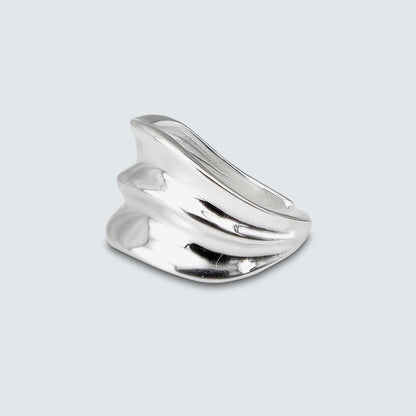 Pinky Bold Wave Line Silver Ring