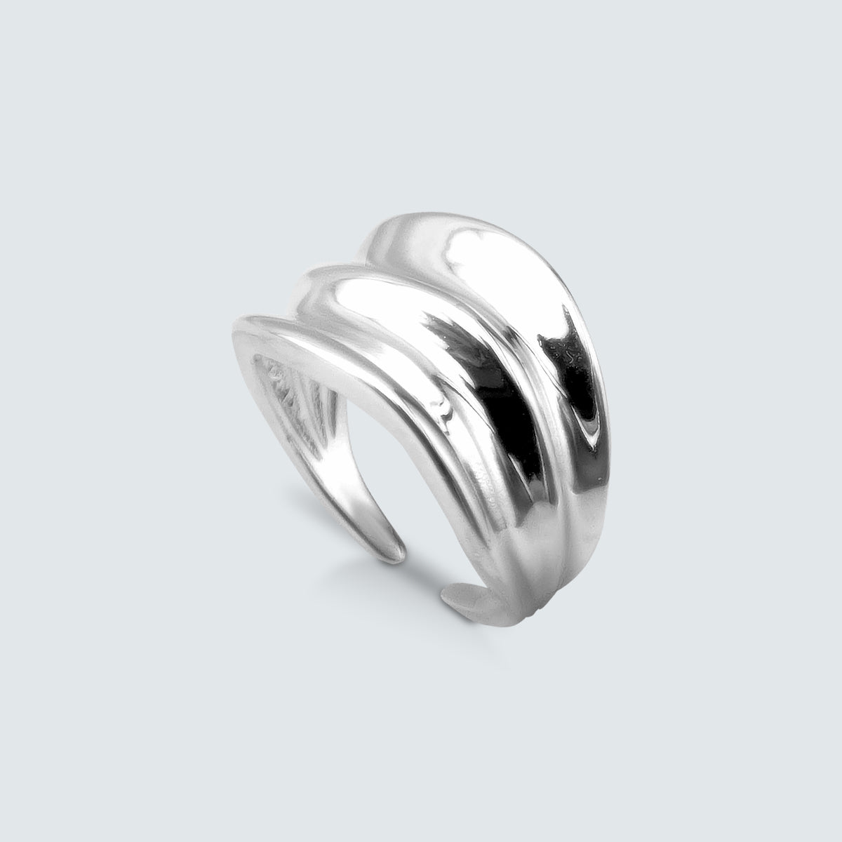 Pinky Bold Wave Line Silver Ring