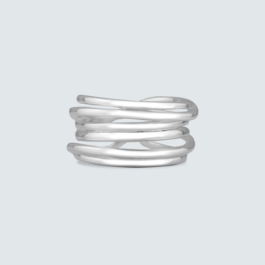 Sculpted Coil Curve Silver Ring