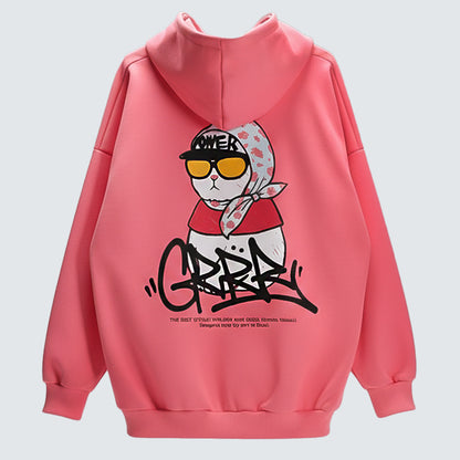 POWERCAT Hoodie — Graphic Street Cat Design  (UNISEX / WOMEN – OVERFIT)
