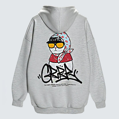 POWERCAT Hoodie — Graphic Street Cat Design  (UNISEX / WOMEN – OVERFIT)