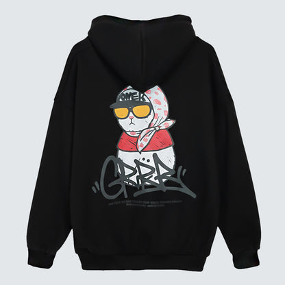 POWERCAT Hoodie — Graphic Street Cat Design  (UNISEX / WOMEN – OVERFIT)