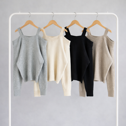 Double Strap Off-Shoulder Knit Top -  Women One Size