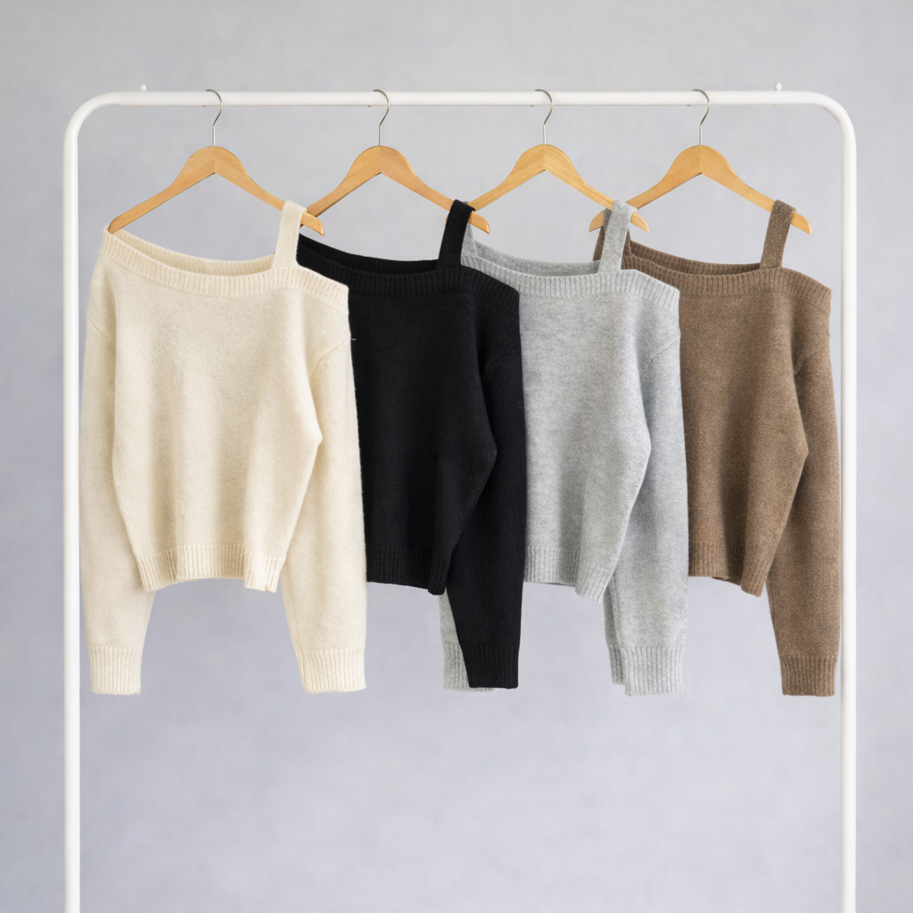 Single-Strap Off-Shoulder Knit Top – Women One Size