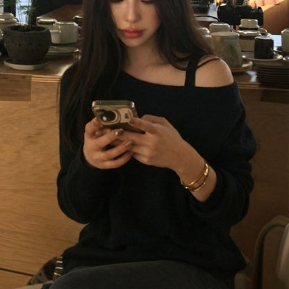 Single-Strap Off-Shoulder Knit Top – Women One Size