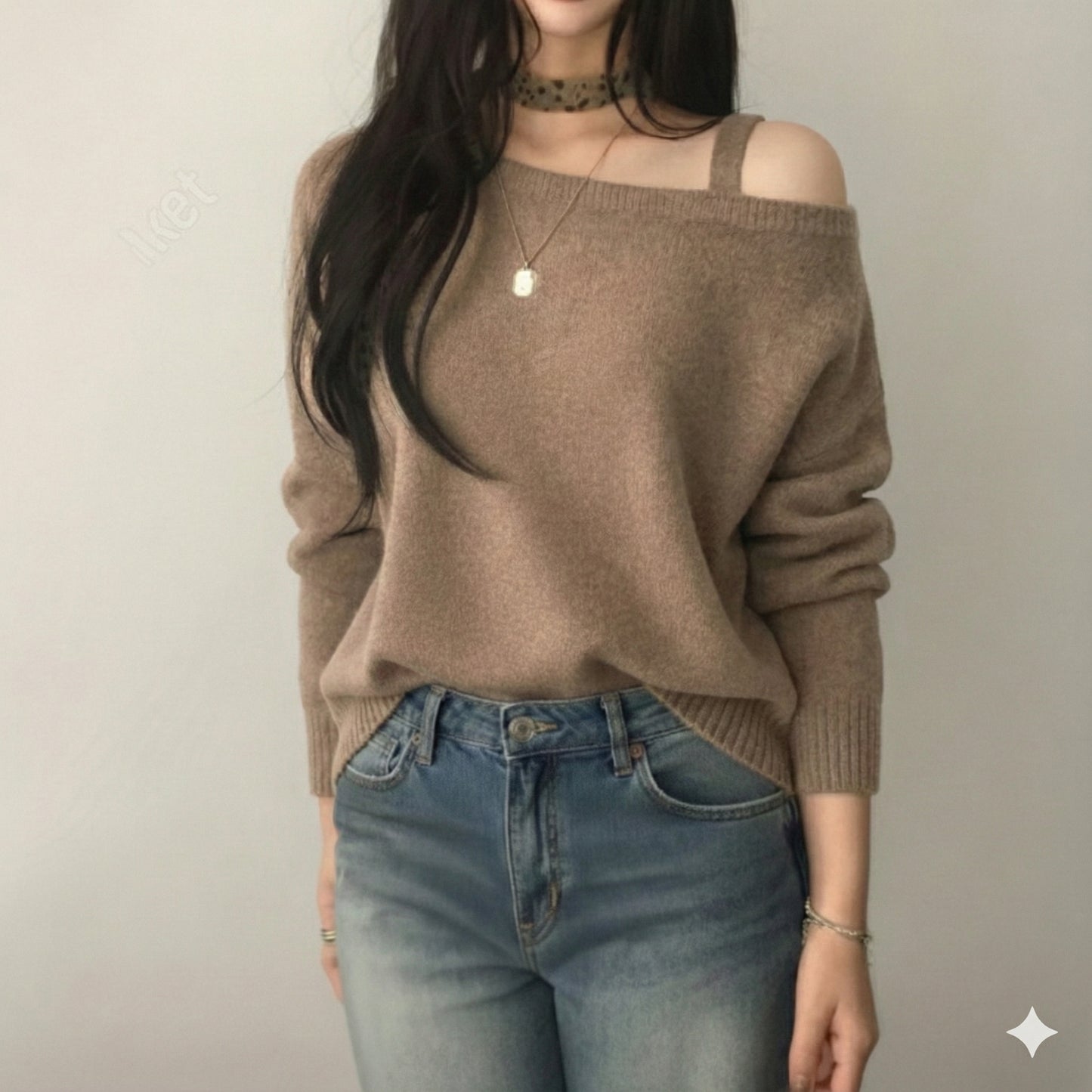 Single-Strap Off-Shoulder Knit Top – Women One Size