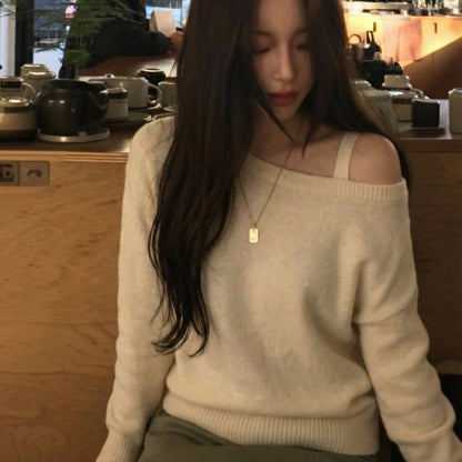 Single-Strap Off-Shoulder Knit Top – Women One Size