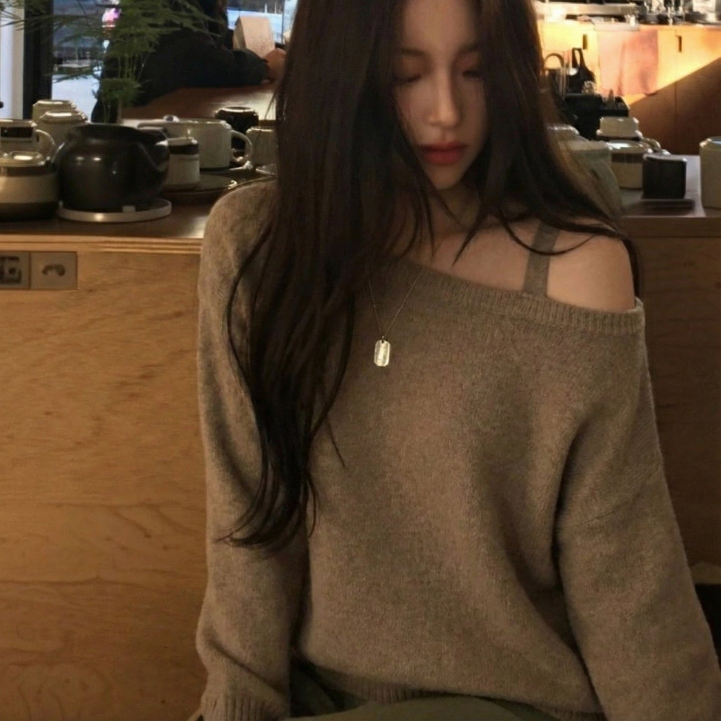 Single-Strap Off-Shoulder Knit Top – Women One Size