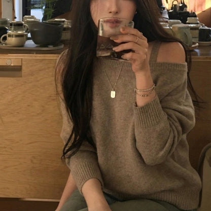 Single-Strap Off-Shoulder Knit Top – Women One Size