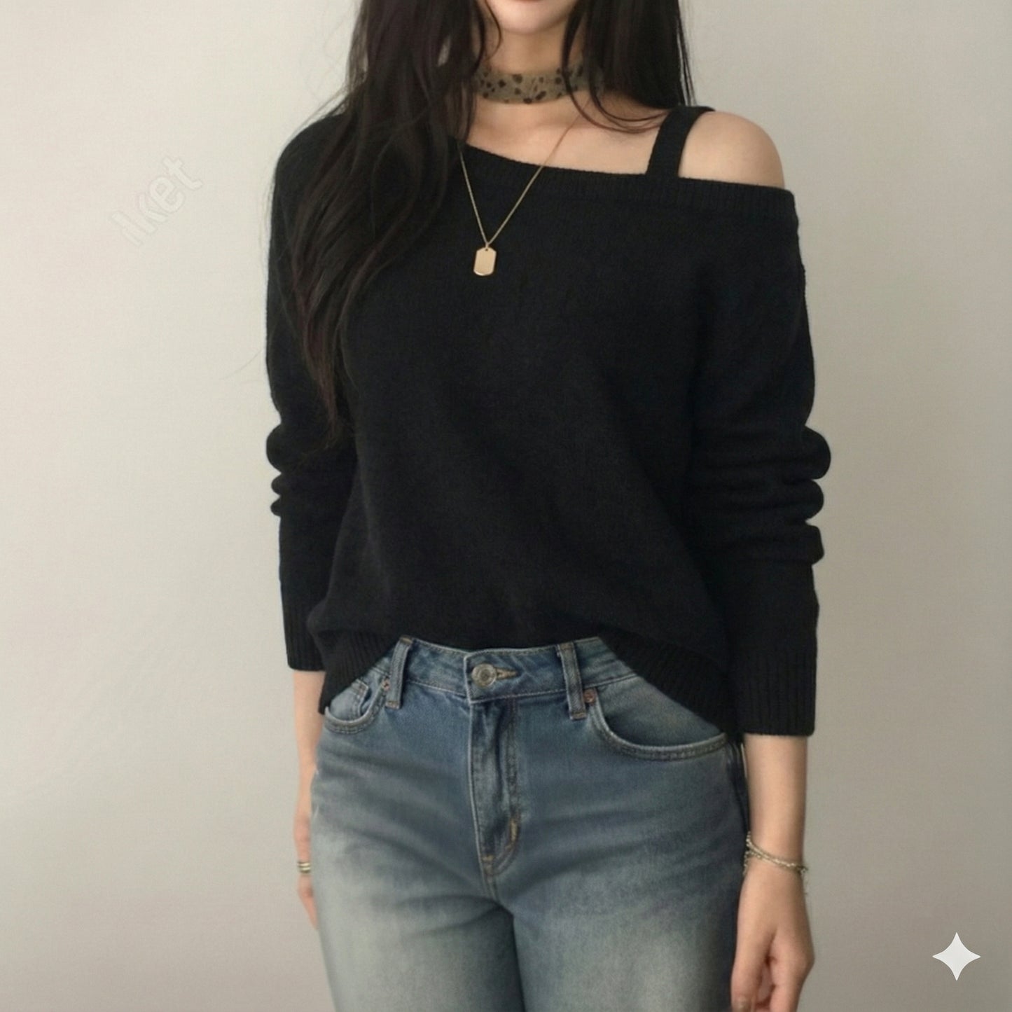 Single-Strap Off-Shoulder Knit Top – Women One Size