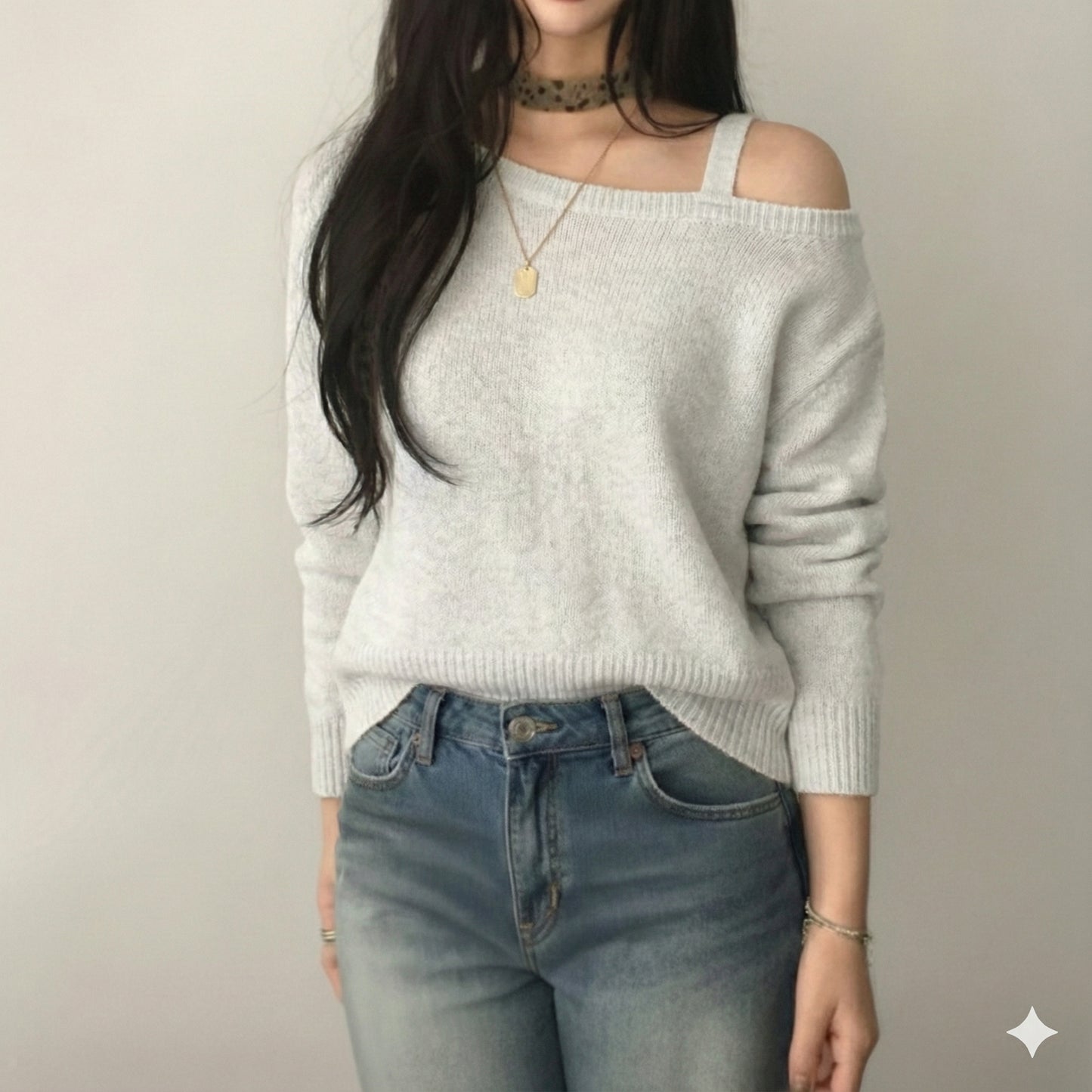 Single-Strap Off-Shoulder Knit Top – Women One Size