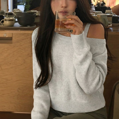 Single-Strap Off-Shoulder Knit Top – Women One Size