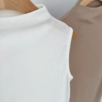 Soft Mock Neck Sleeveless Stretch Knit Tank Top – Women One Size