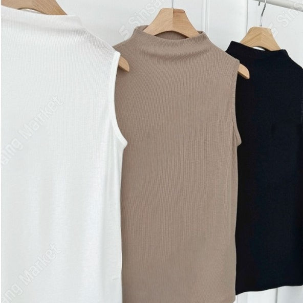 Soft Mock Neck Sleeveless Stretch Knit Tank Top – Women One Size
