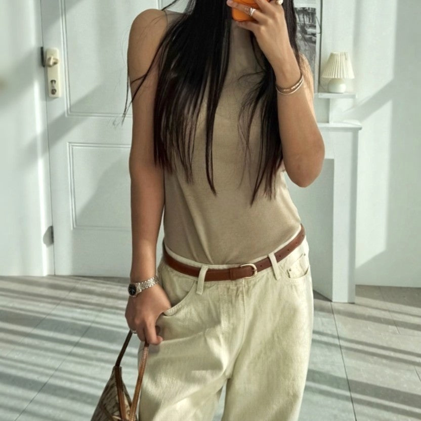 Soft Mock Neck Sleeveless Stretch Knit Tank Top – Women One Size