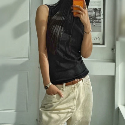 Soft Mock Neck Sleeveless Stretch Knit Tank Top – Women One Size