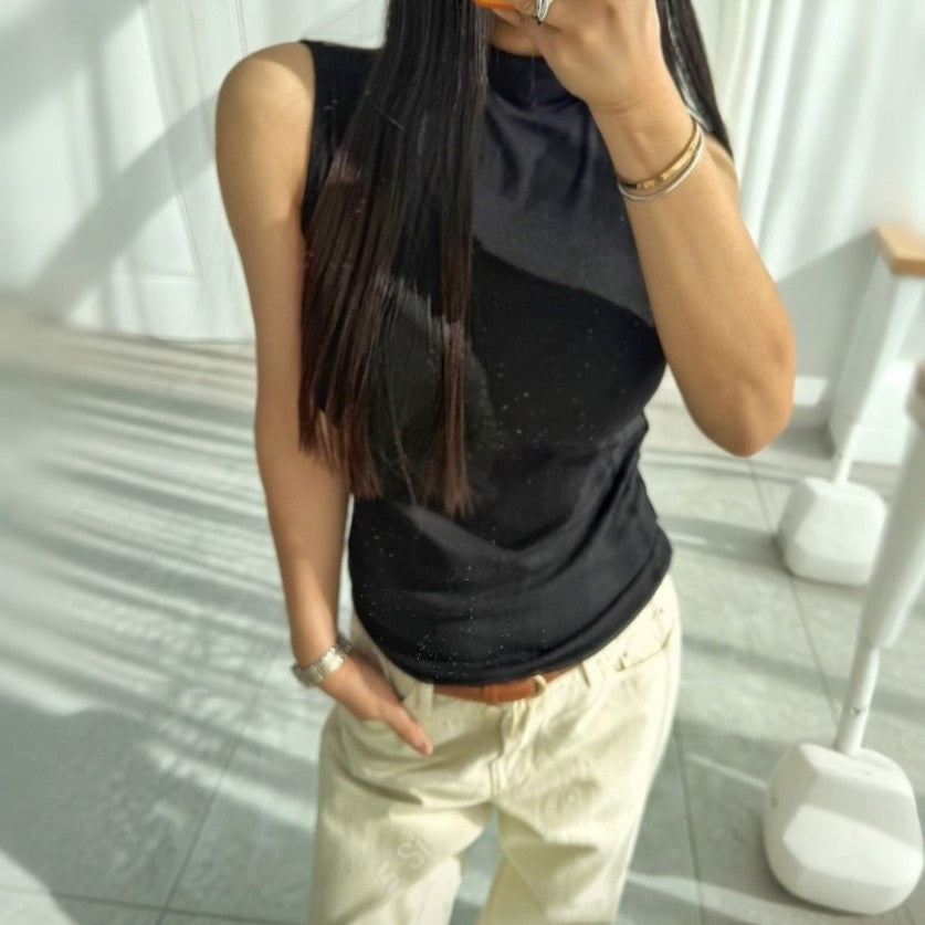 Soft Mock Neck Sleeveless Stretch Knit Tank Top – Women One Size