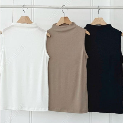 Soft Mock Neck Sleeveless Stretch Knit Tank Top – Women One Size