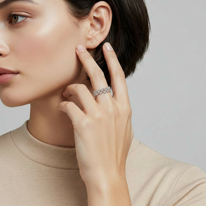 Serenity Stacked Silver Sphere Ring – Elastic One Size