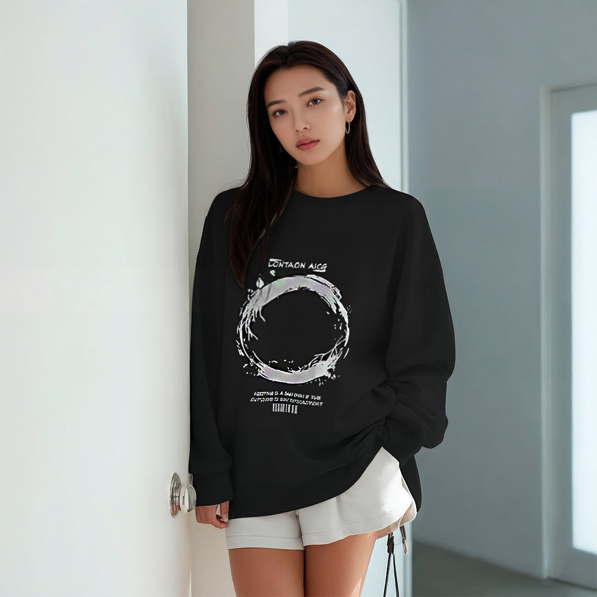 Pigment Dyed Circle Graphic Sweatshirt - Women One Size