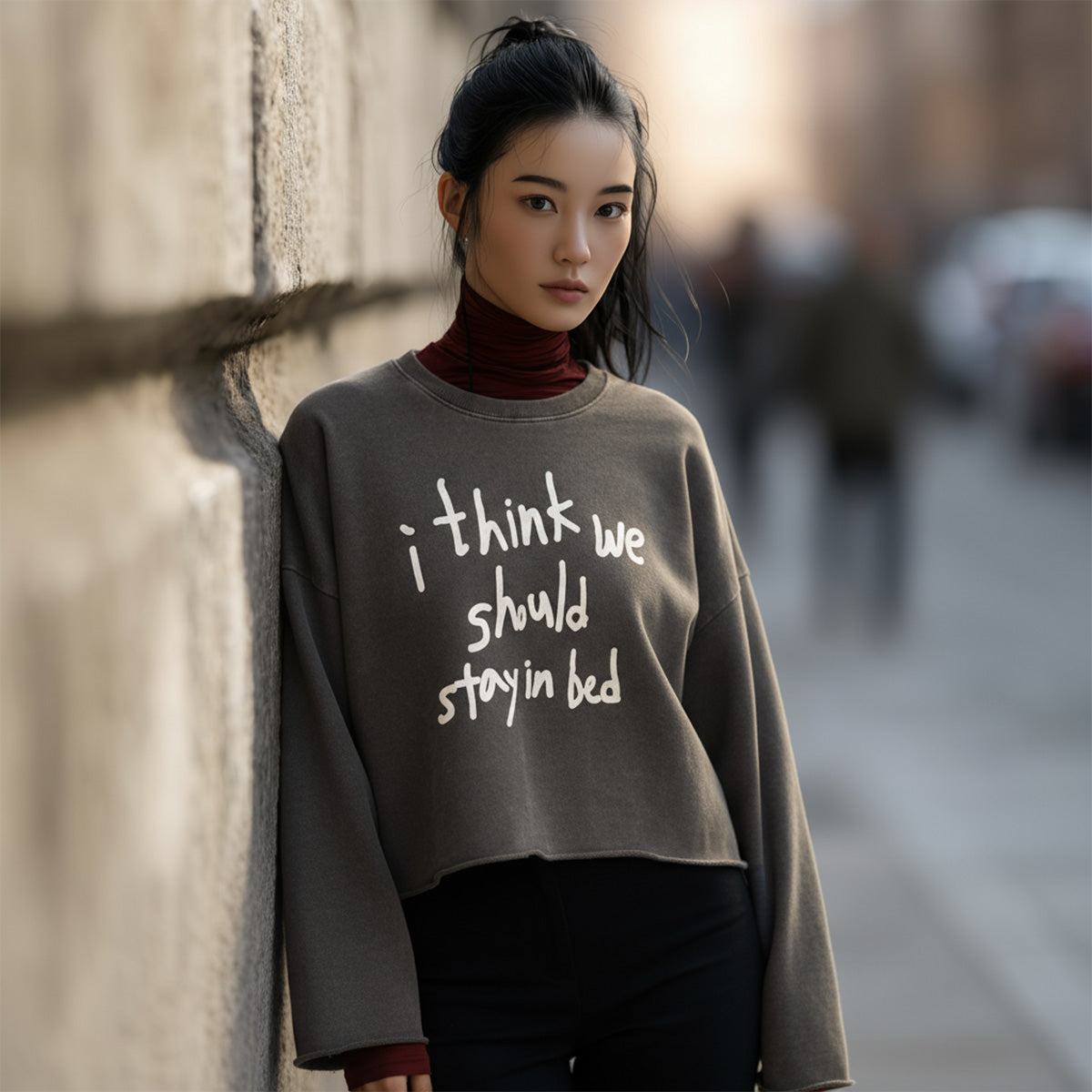 I Think We Should Stay in Bed Pigment Dyed Crop Sweatshirt - Women One Size