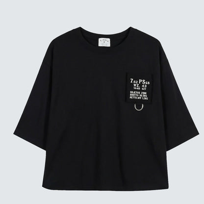 Minimal Patch Ring 7/10 Sleeve Top - Women One Size